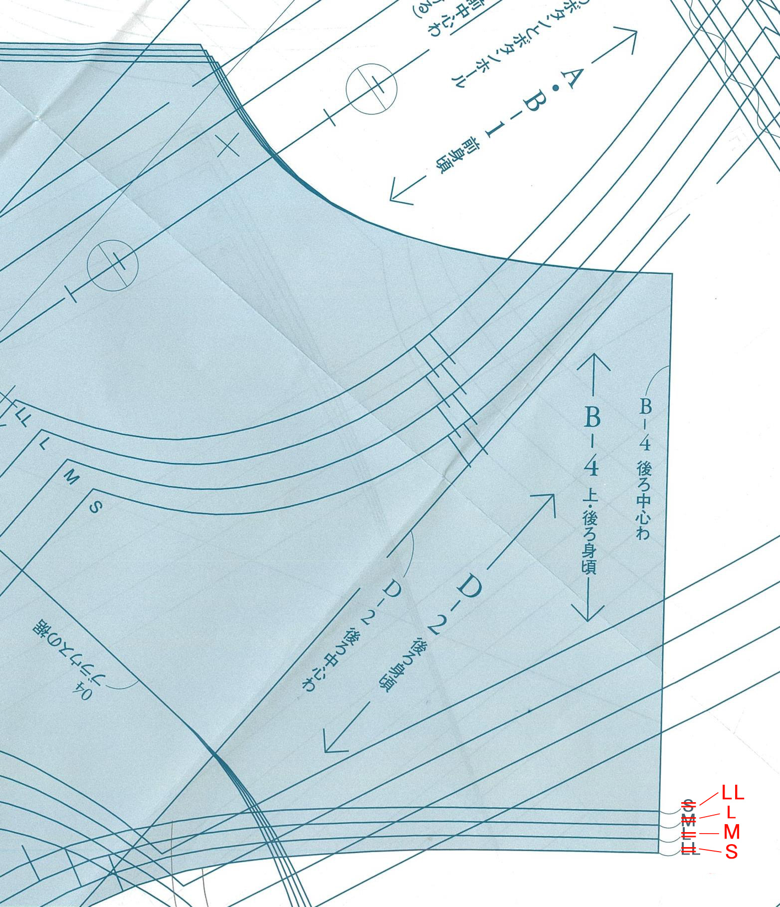 後ろ中心側のサイズ表記に誤りがありました。