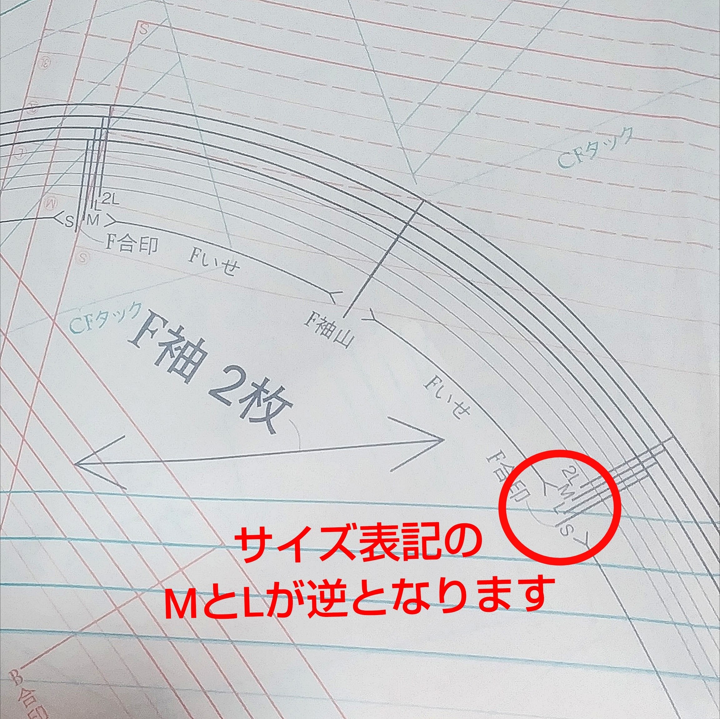 ■型紙B面　作品F Vネックワンピース（フレア袖）「袖」