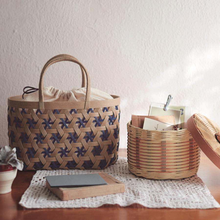 色んな編み方のクラフトテープかご 丸底ふた付