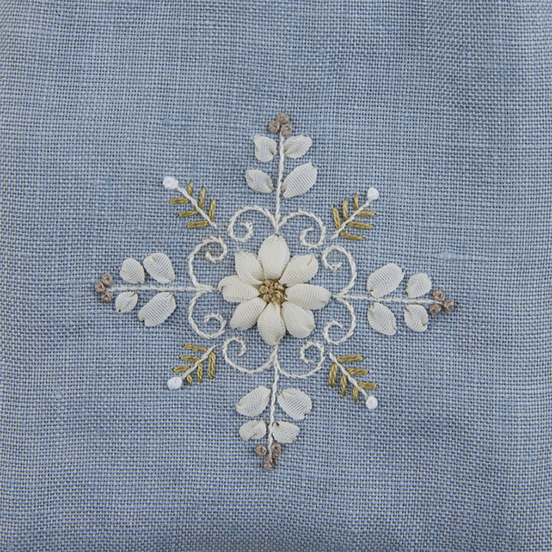 2401-29 手のひら巾着サシェ 香り袋 綿麻 花刺繍 レースフラワー 若草色 2401-29 手のひら巾着サシェ 香り袋 綿麻 花刺繍 レースフラワー