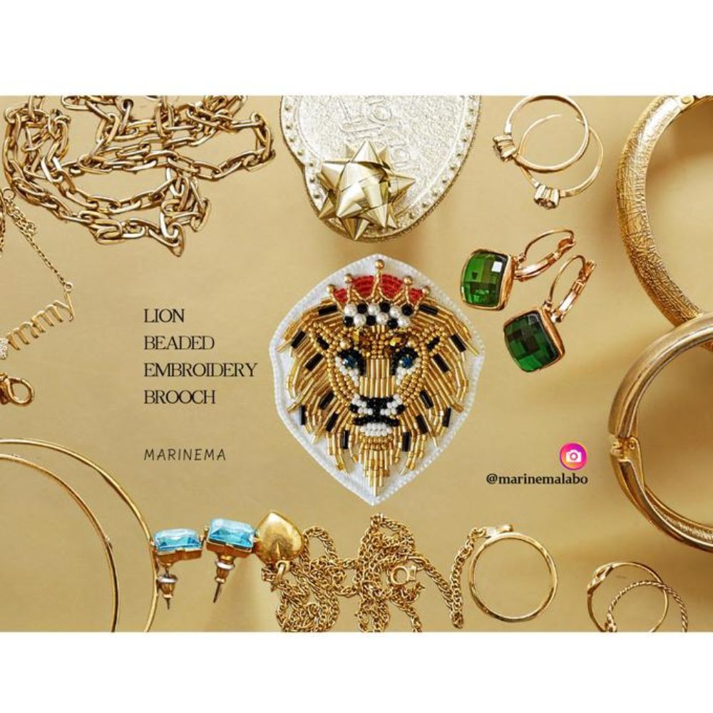 ライオンのビーズ刺繍ブローチキット