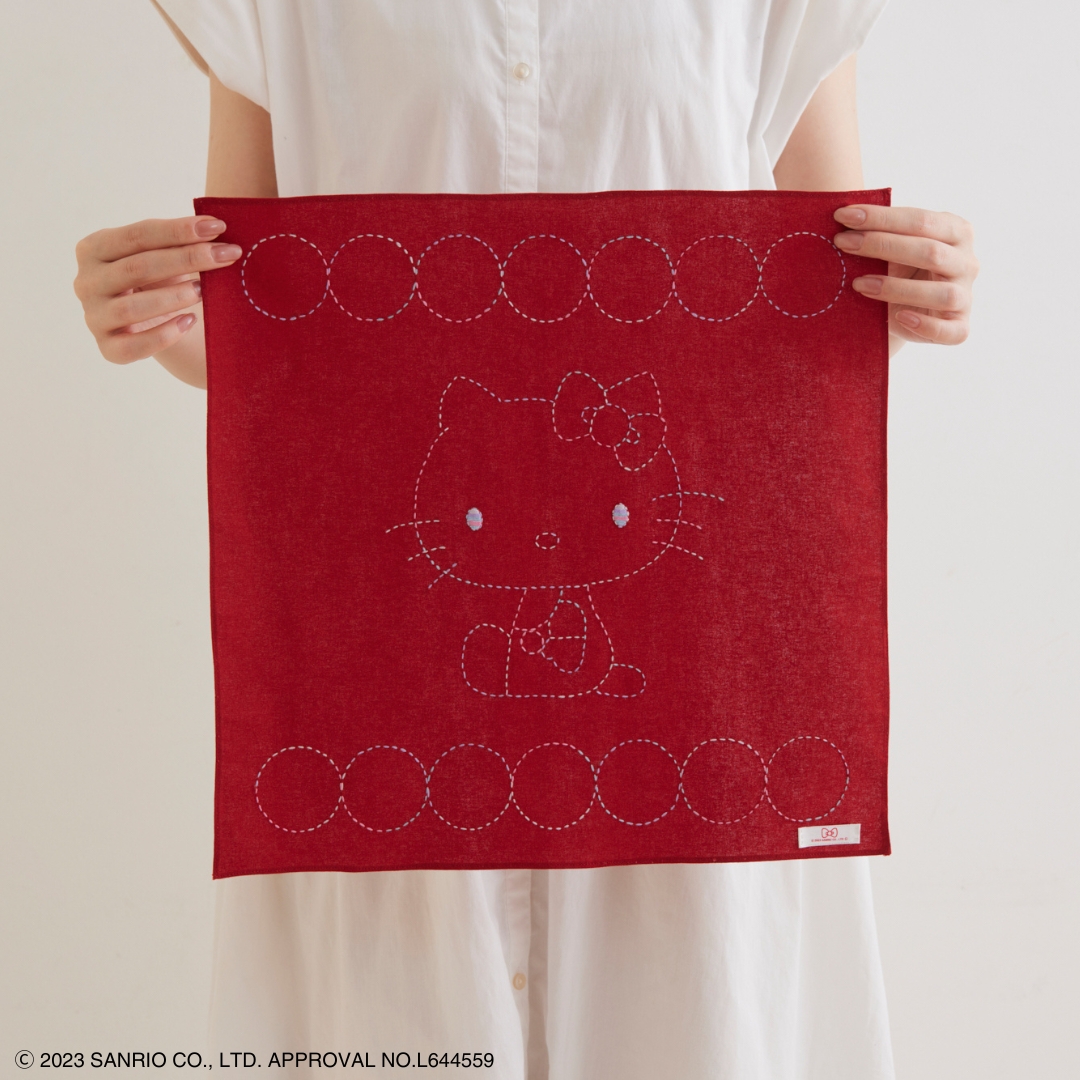 ハローキティ刺し子のフリークロス おすわりキティ