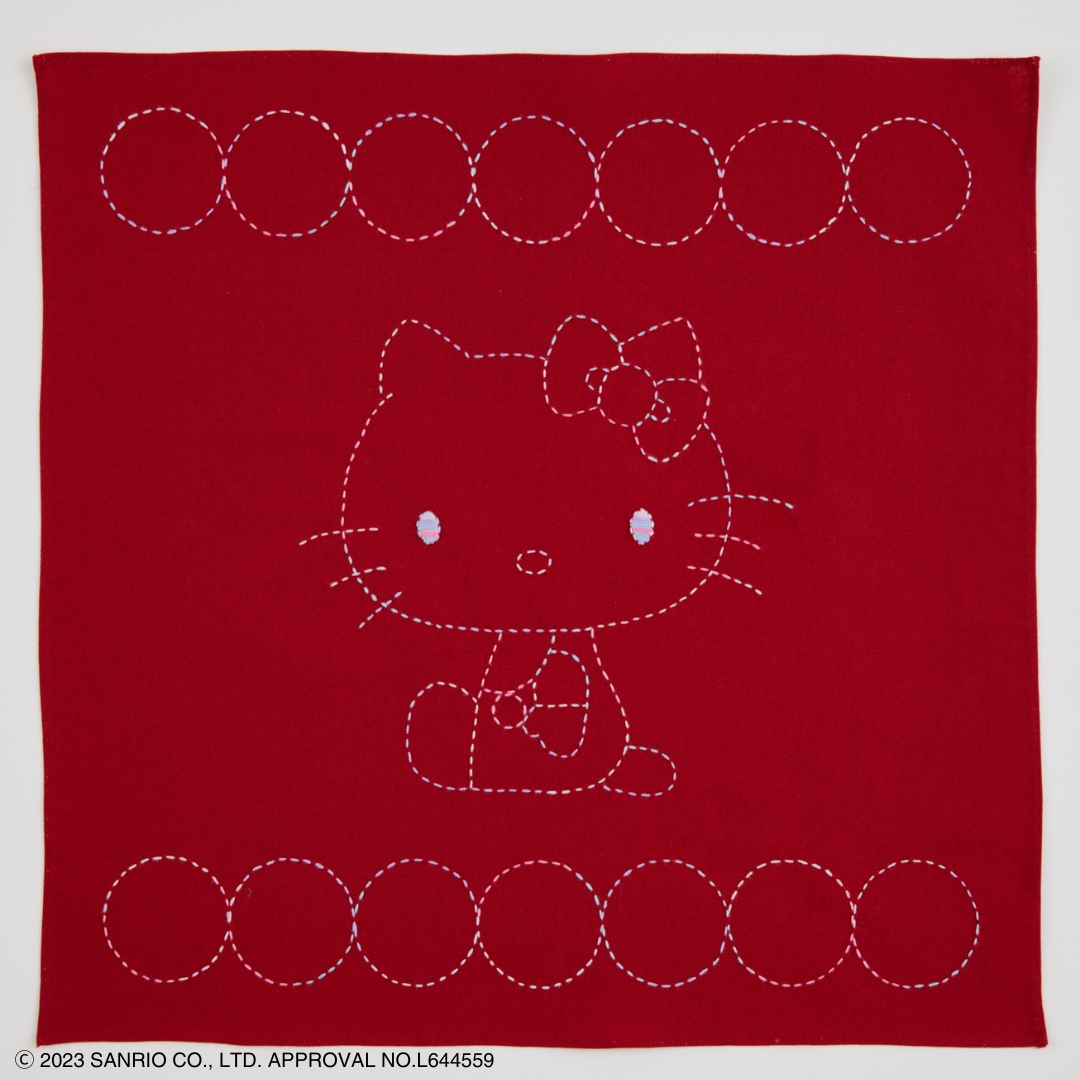 ハローキティ刺し子のフリークロス おすわりキティ