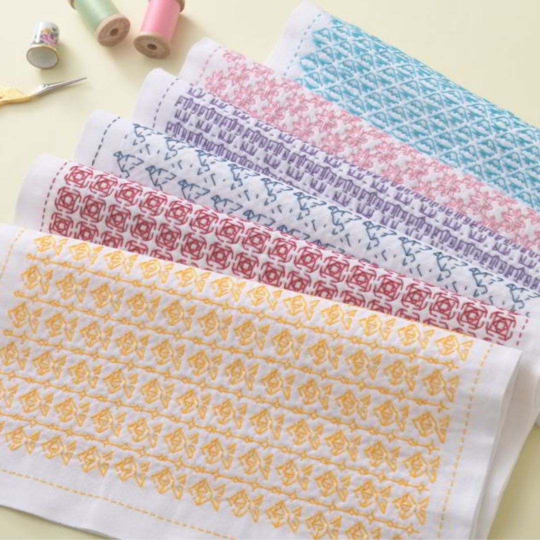 一目刺しの花ふきん 折り紙(小鳥)