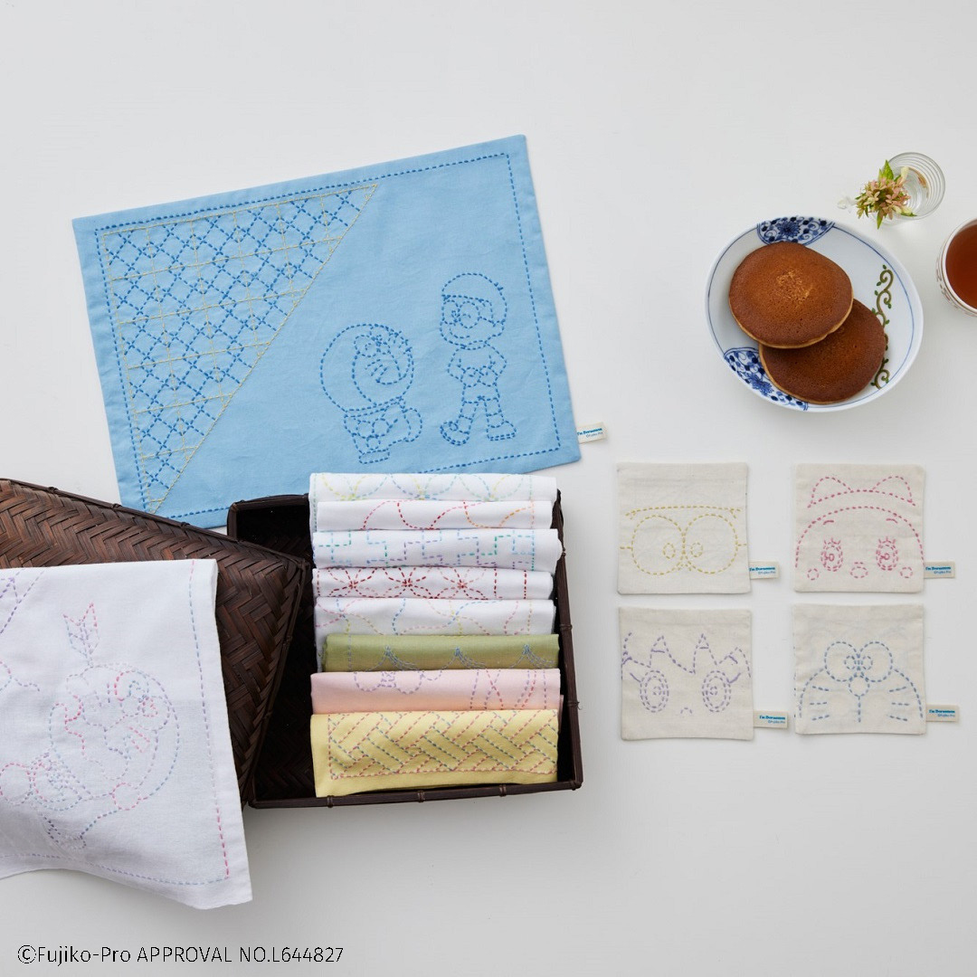 I’m Doraemon 和の伝統柄刺し子小もの 比翼井桁(ランチョンマット)