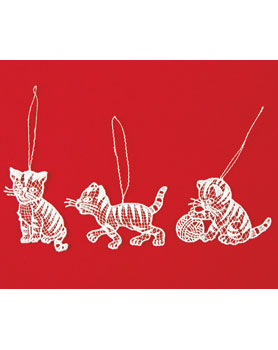 トラ猫の刺繍飾り生地　ナップ　ファブリック　フランスアンティーク　ねこネコレース プラウエン・レースセット［猫］: 材料・用具｜手づくりタウン by 日本