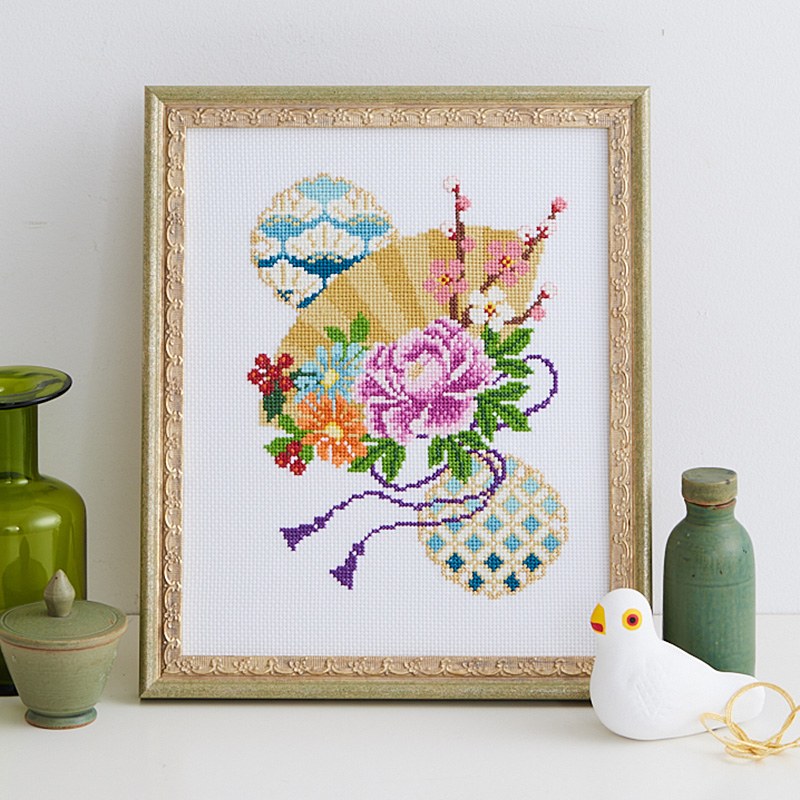 花 刺繍 クロスステッチ 完成品 手作り-