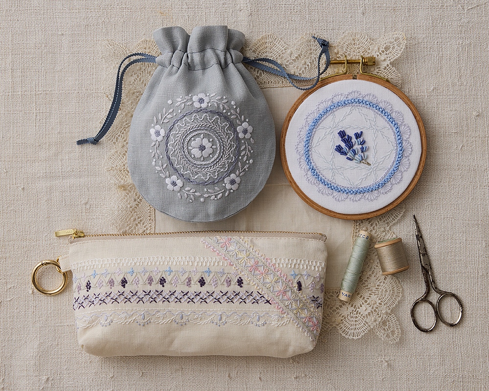 ユニークなステッチが学べる レースみたいな刺繍で彩る布こもの お
