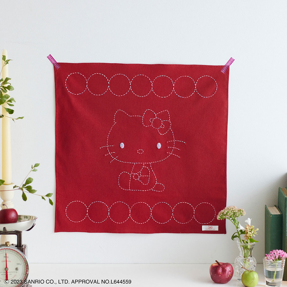 ハローキティ刺し子のフリークロス おすわりキティ