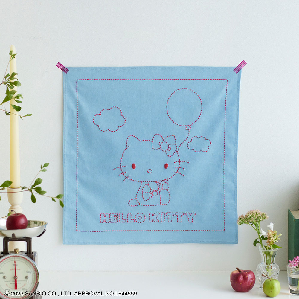 ハローキティ刺し子のフリークロス キティと風船