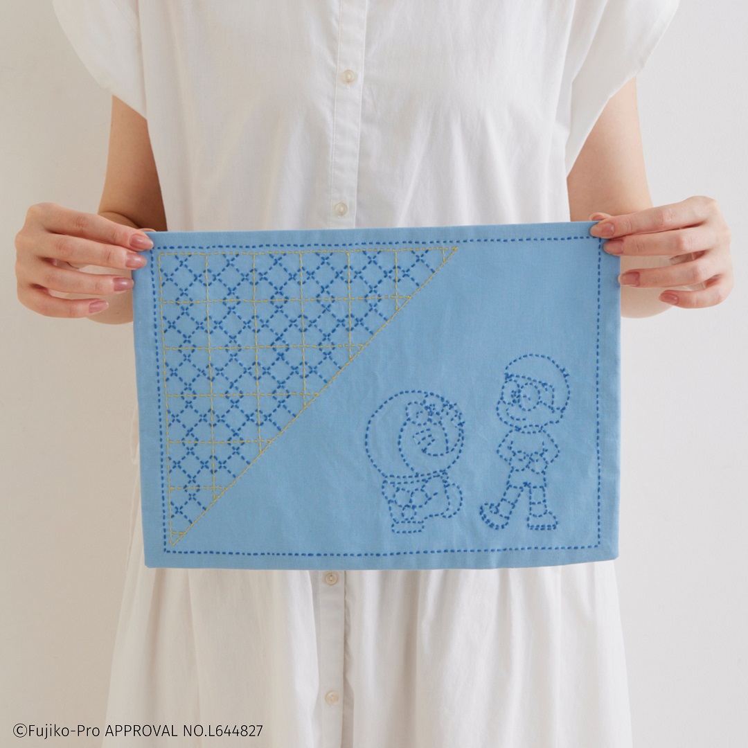 I’m Doraemon 和の伝統柄刺し子小もの 比翼井桁(ランチョンマット)