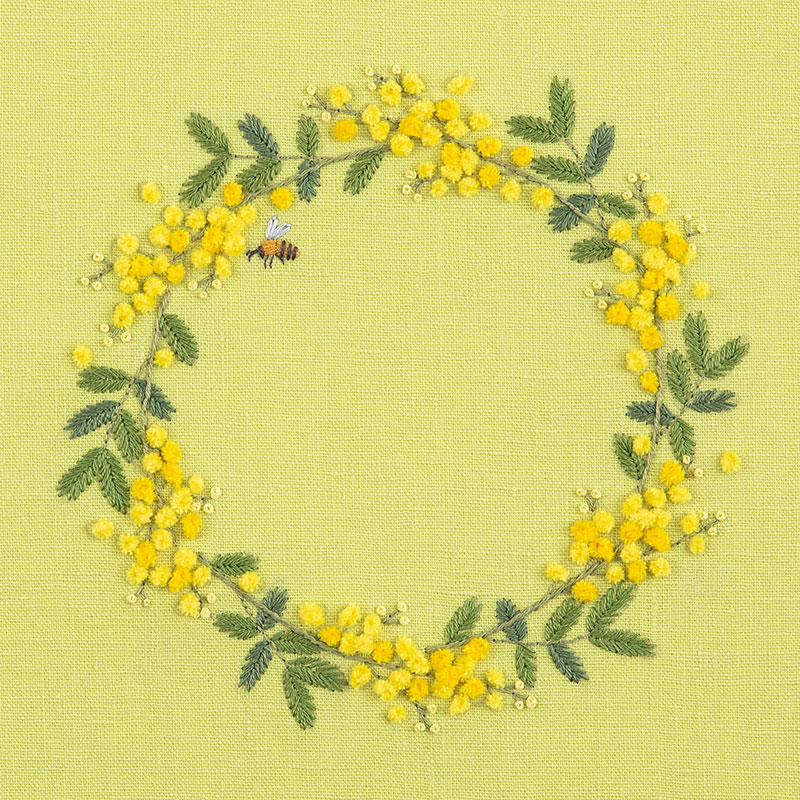 「青木和子のstitch calender 2022」キットシリーズ［1・2月］ミモザのリース