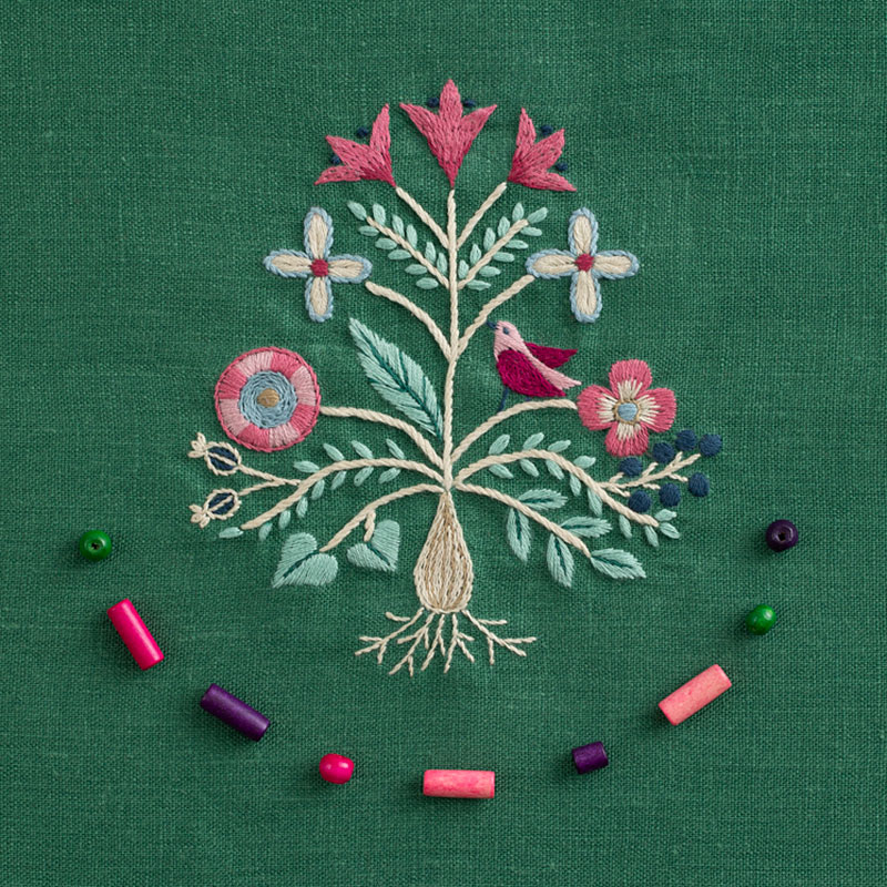 不思議な木と小鳥のサンプラー?『刺繍で描く植物模様』刺しゅうキットシリーズ