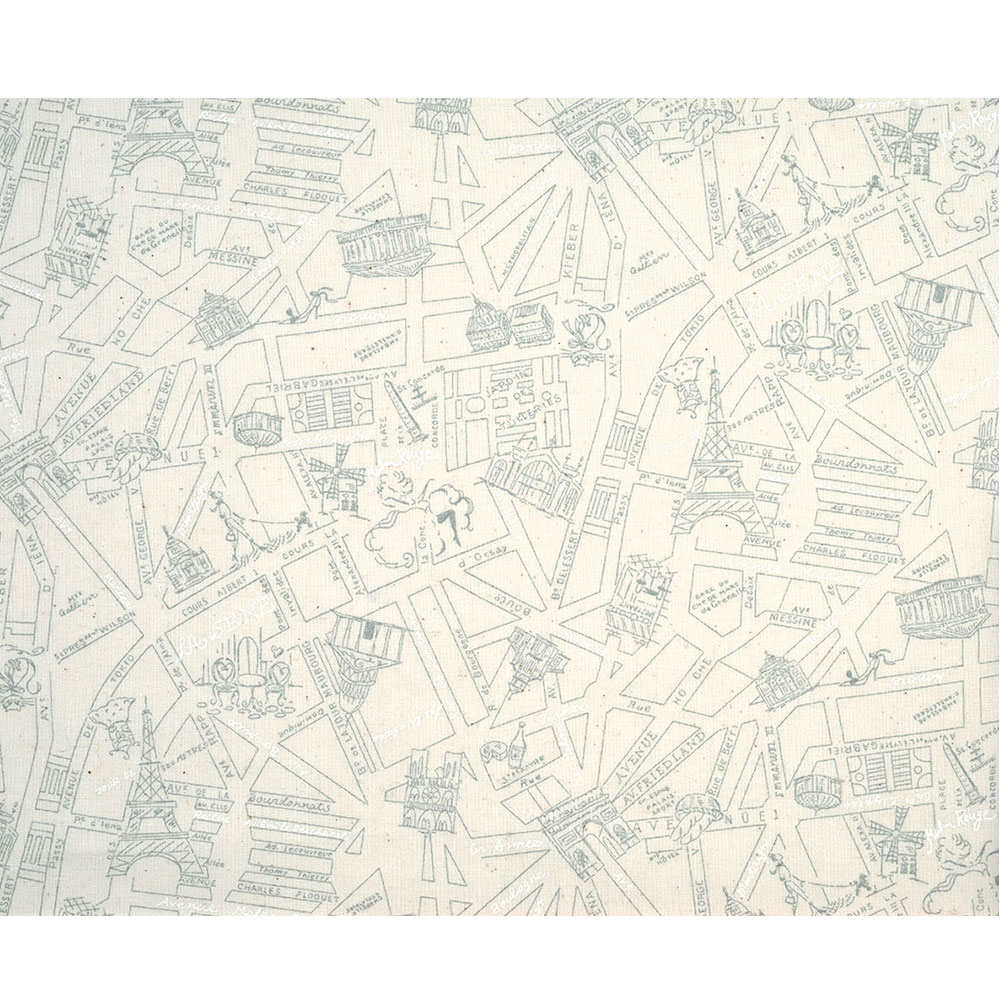 *裏布用クロス[5ｍカット]　パリスマップ・[グレー]