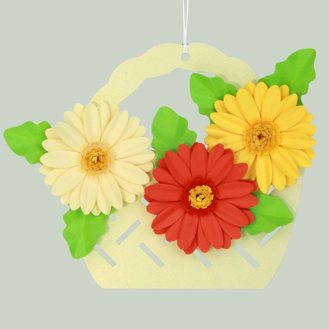 立体切り絵　花カゴ飾り　ガーベラ
