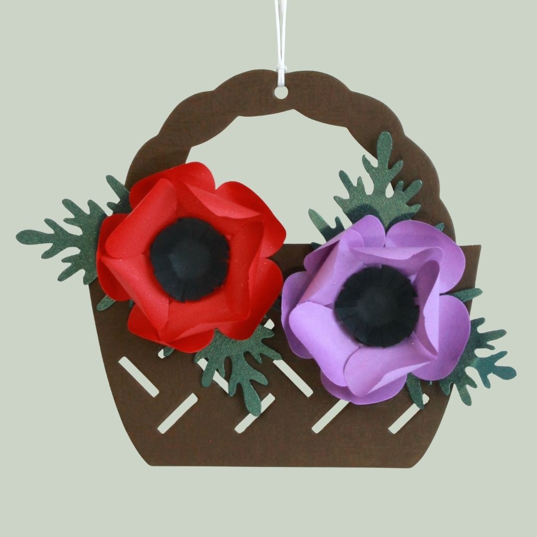 立体切り絵　花カゴ飾り　アネモネ