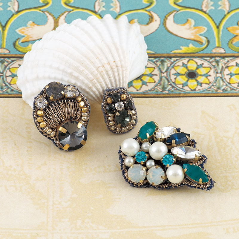 ハンドメイドブローチ3点セット［ターコイズ］