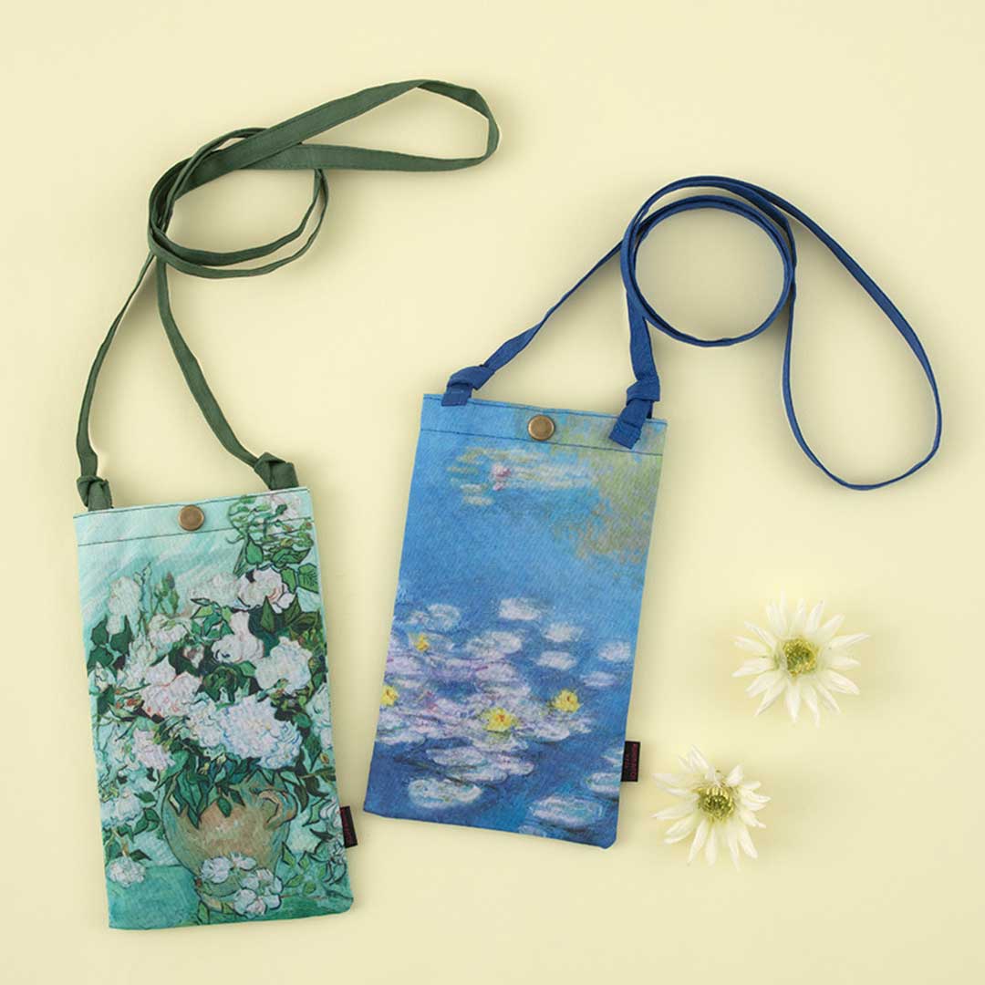名画スマホショルダーバッグ2種セット［ゴッホ・ホワイトローズ柄／モネ・睡蓮柄］