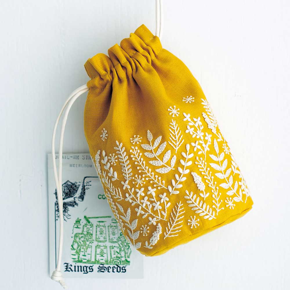 丸底巾着［はらっぱ］ 『yulaの幸せの刺繍』刺しゅうキットシリーズ