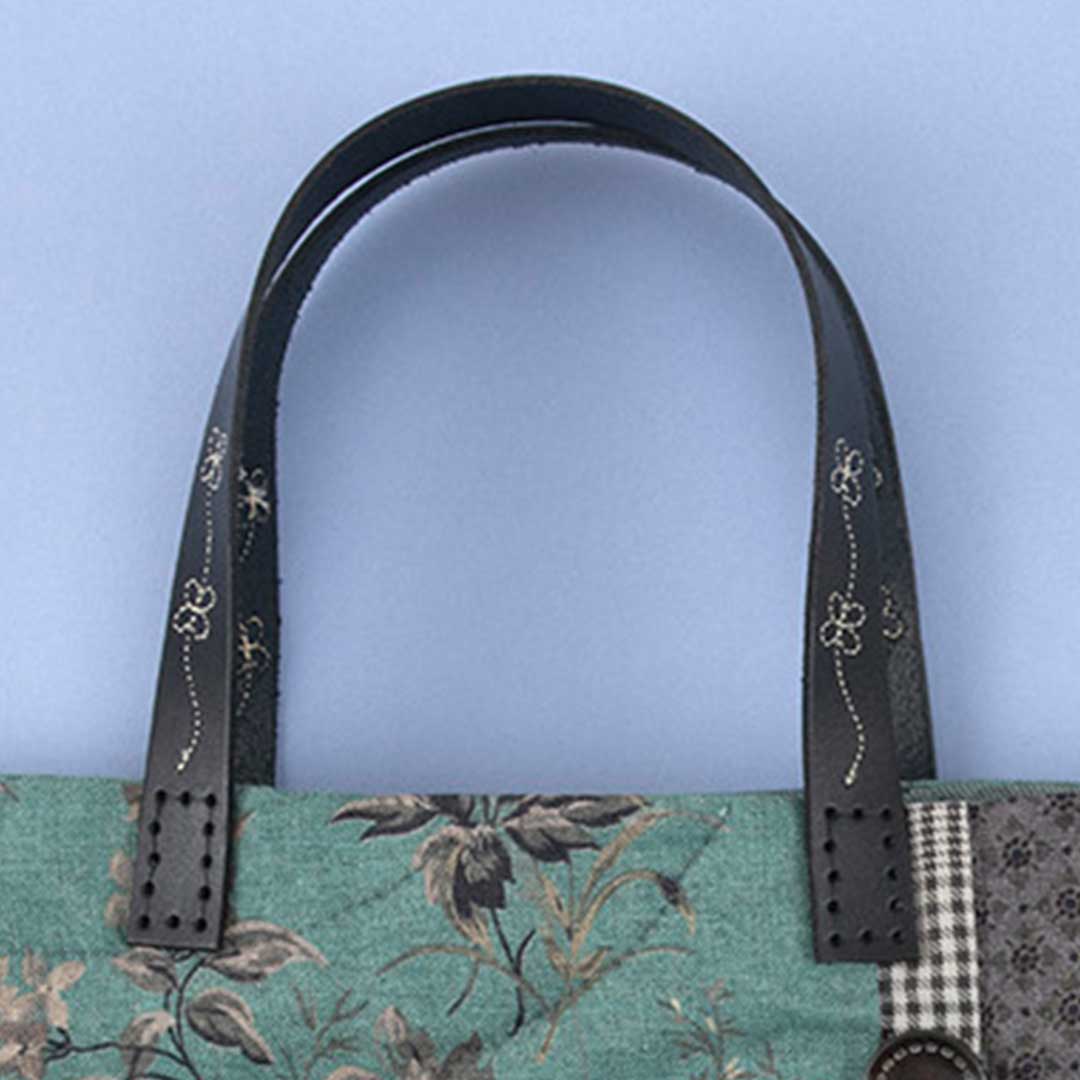 本革花刺しゅう入り持ち手［黒］