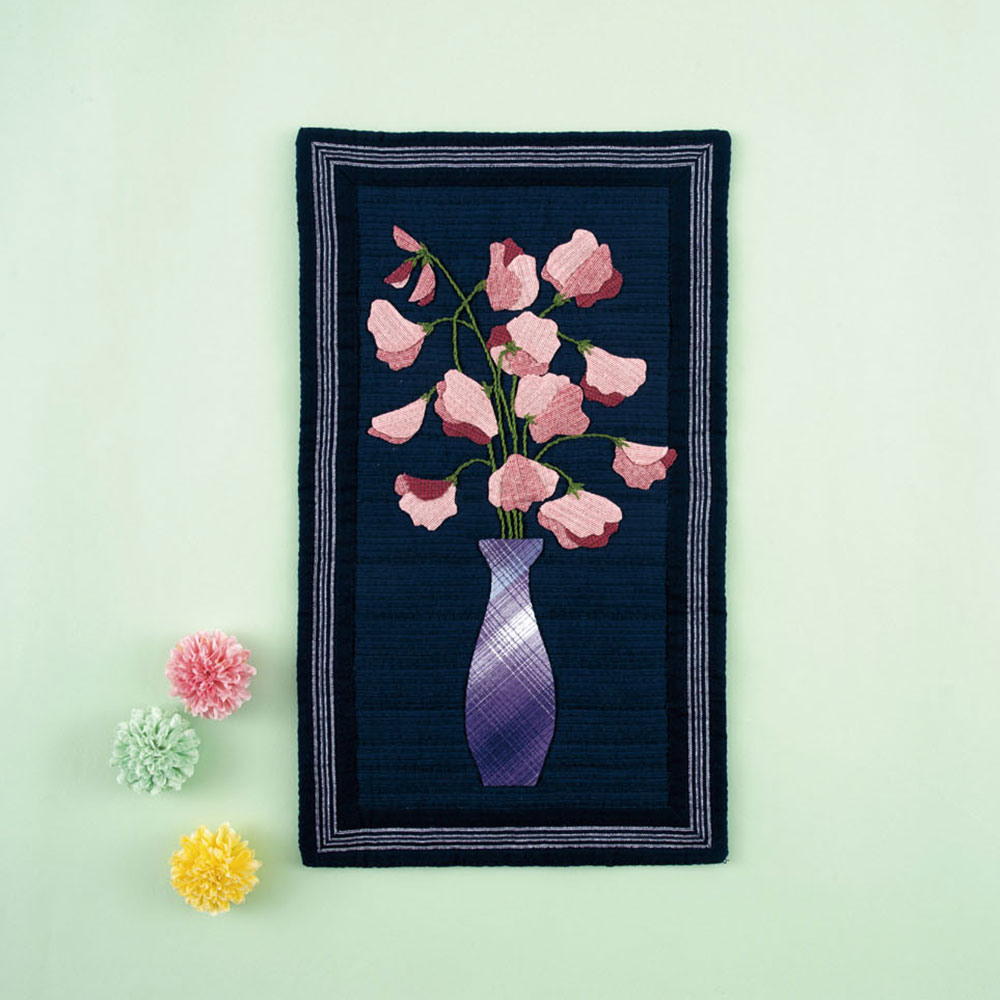 阿波しじら織　ミニタペストリー［スイトピー］