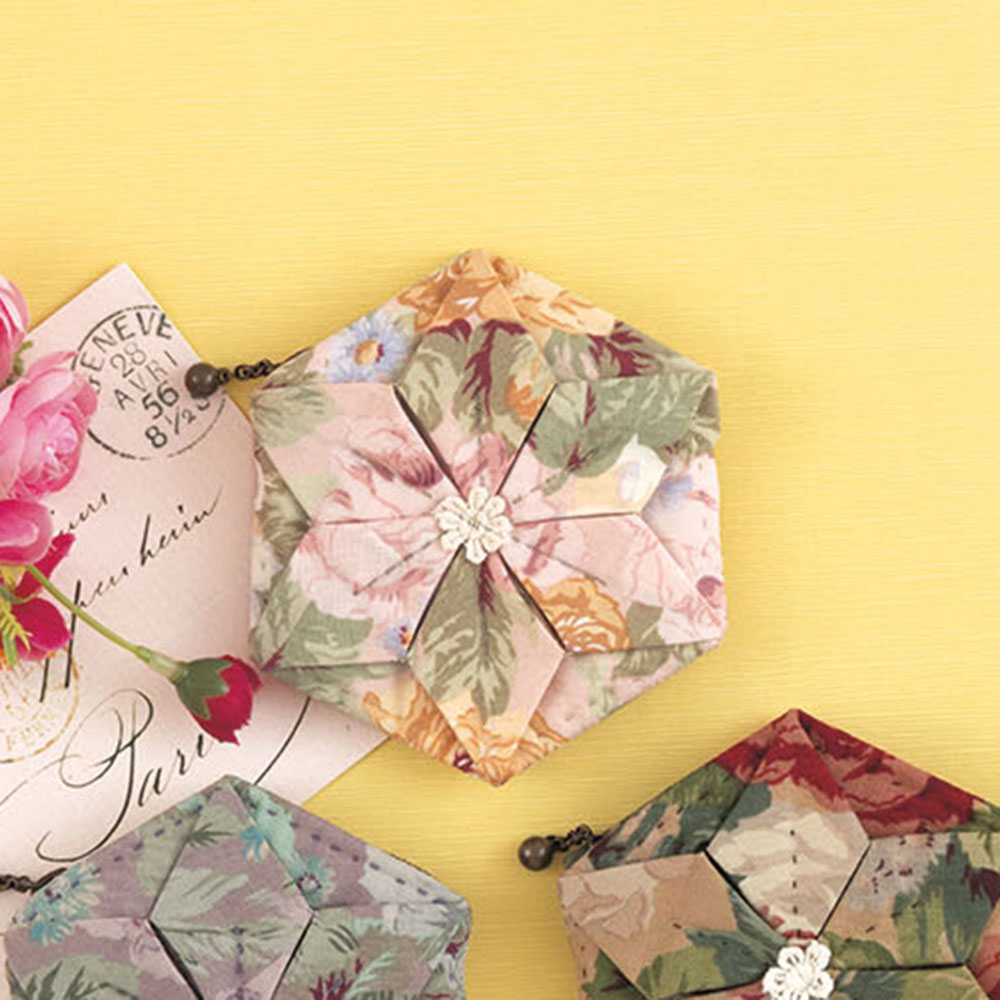 折り紙キルトのミニポーチ［ピンク］