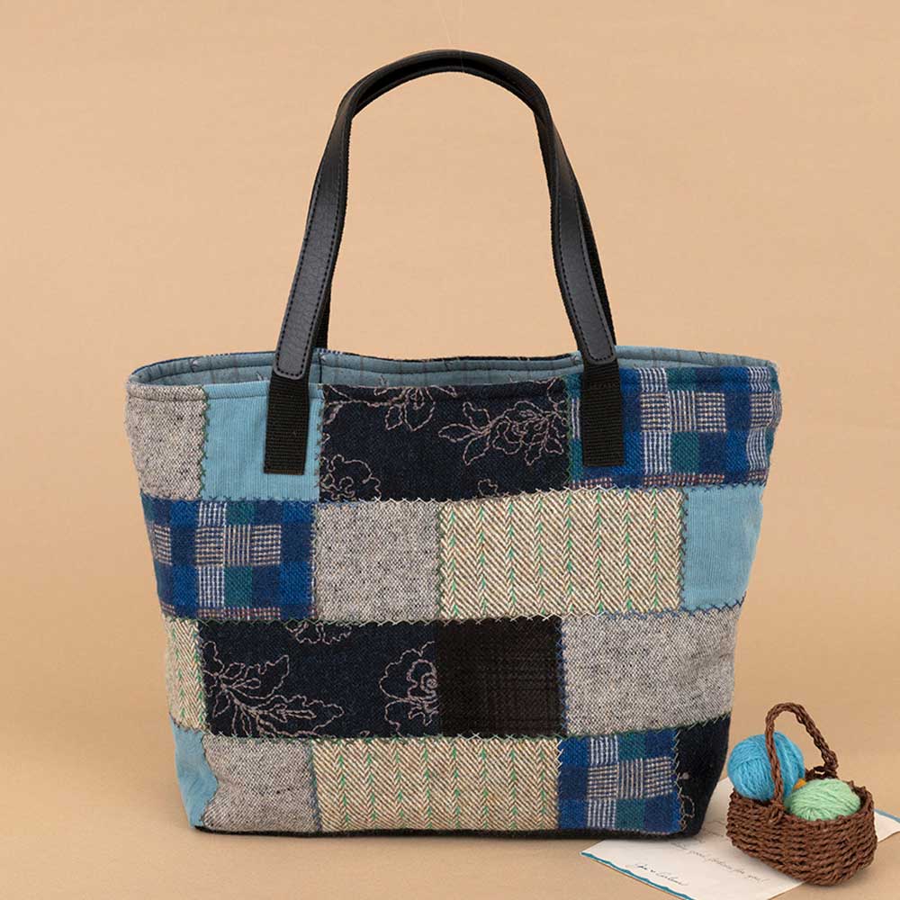 ウール地で作る四角つなぎの手提げ