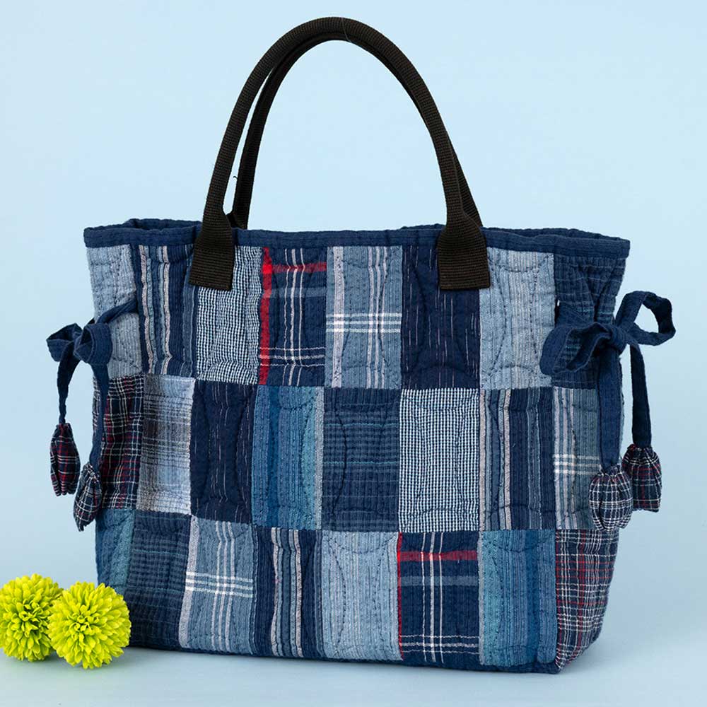 阿波しじら織で作る四角つなぎのバッグ