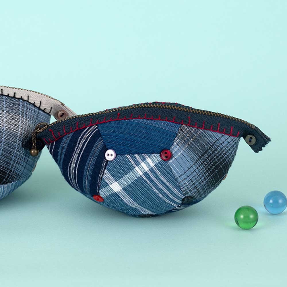 阿波しじら織で作るコロコロポーチ ［小］