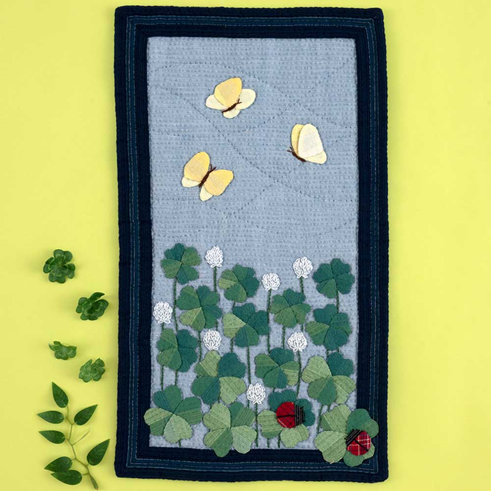 阿波しじら織ミニタペ 四葉のクローバーがいっぱい