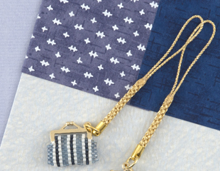 京・西陣柄阿波藍染がまぐち根付け［縞］