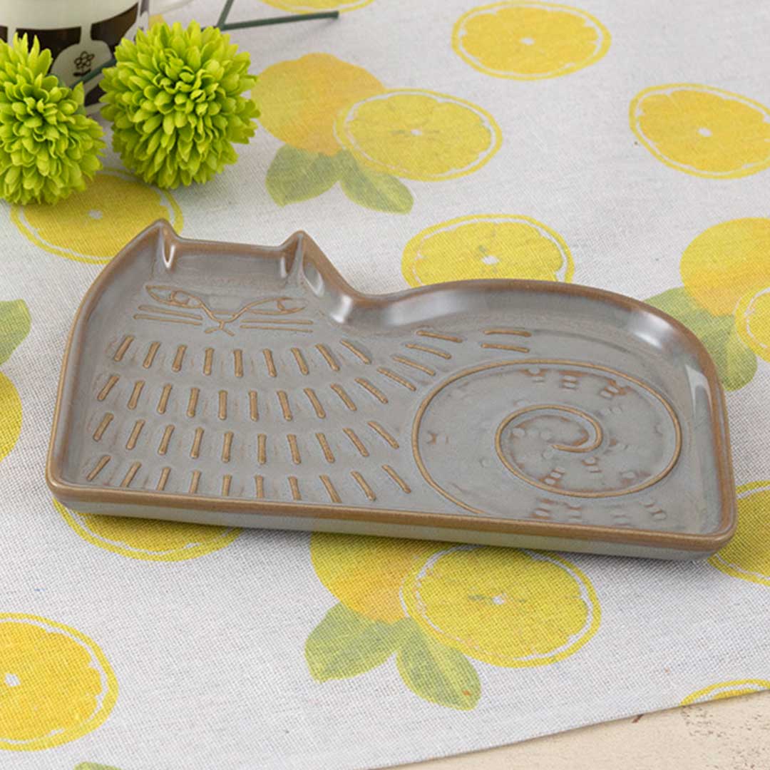 猫のレリーフプレート［グレー］