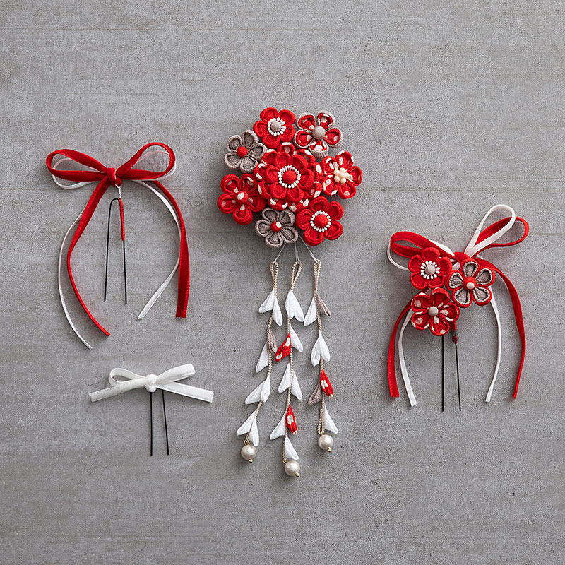 紅白の髪飾り 5点セット