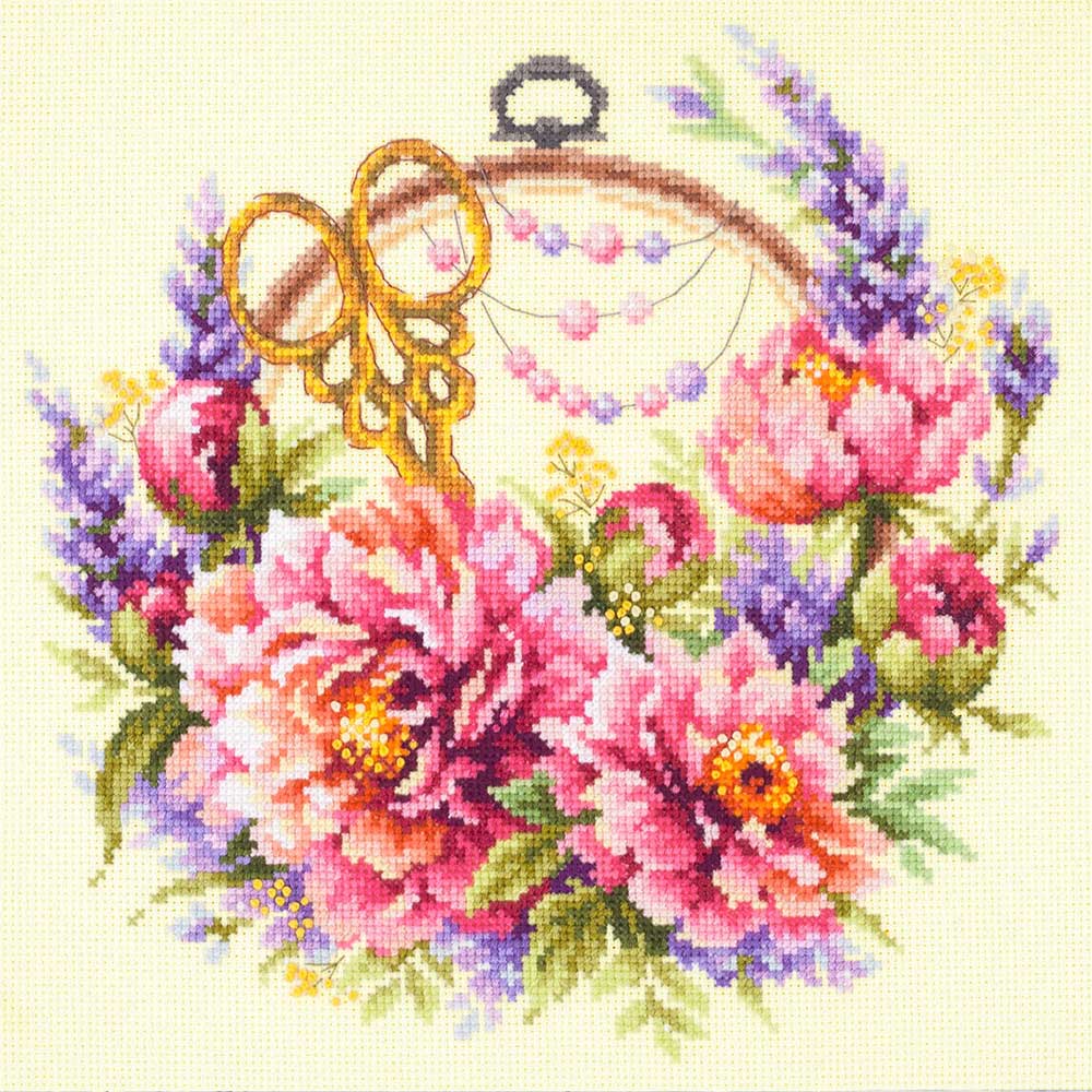 クロスステッチキット［ピオニーとハサミ］