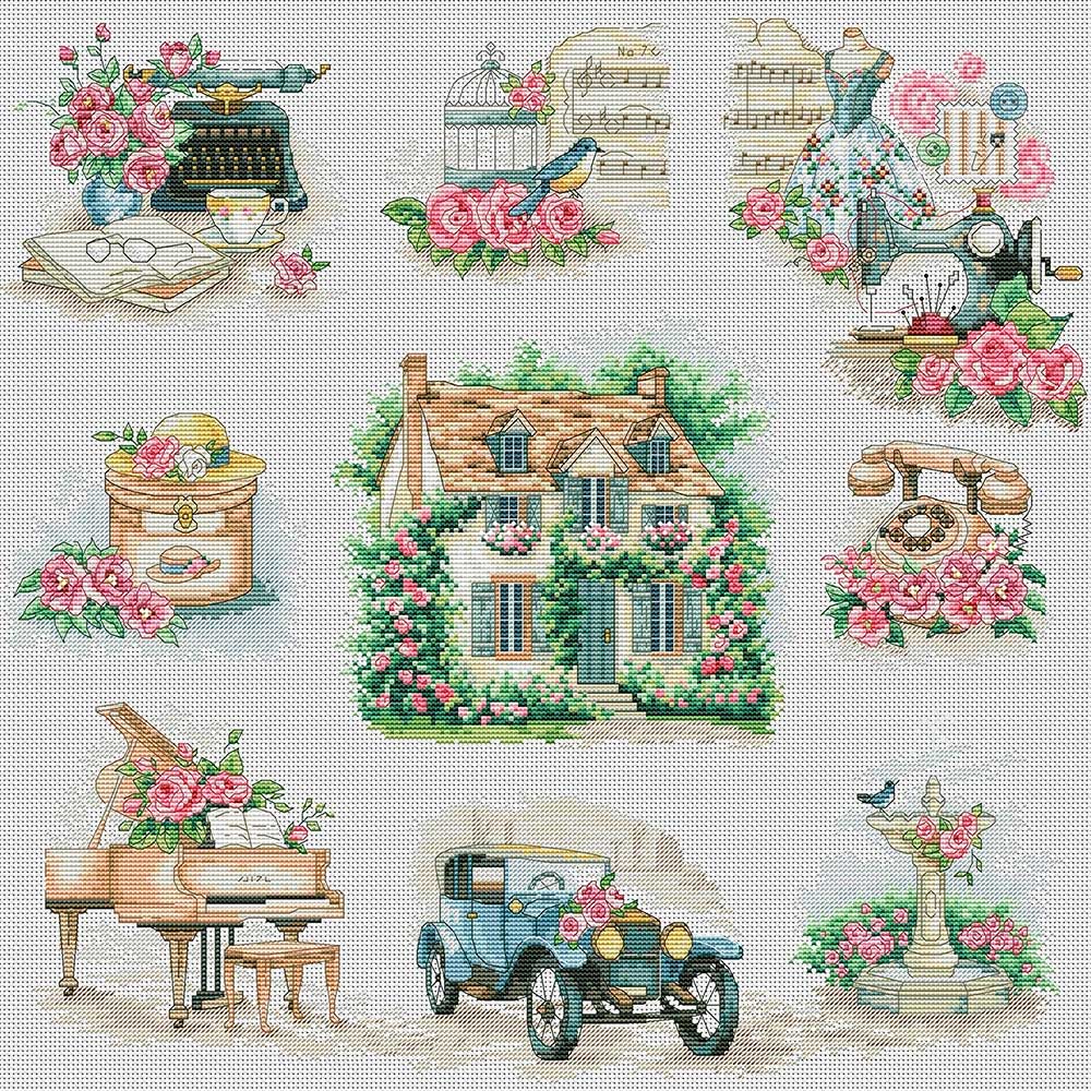 クロスステッチキット［バラと家の物語］