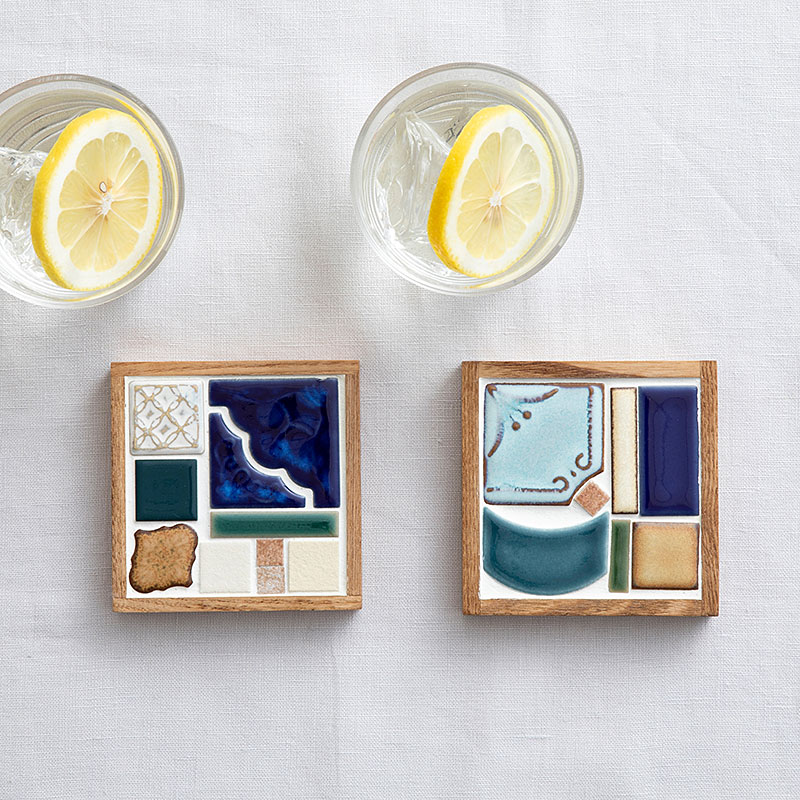 瑠璃色タイルのコースター2個セット