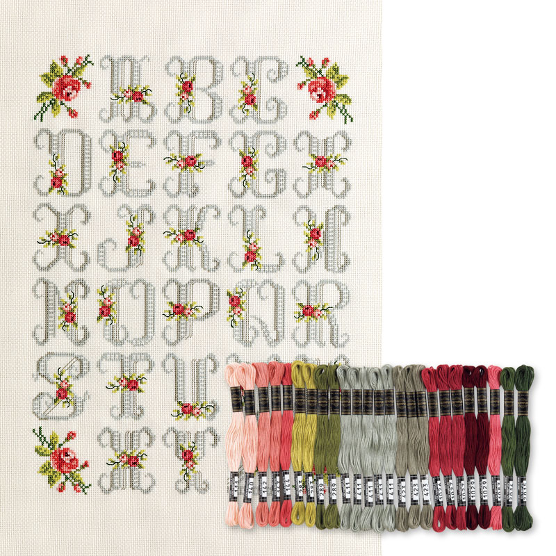 バラ文字のクロスステッチサンプラー 糸セット