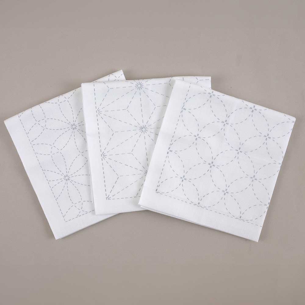 刺し子の花ふきん・布パック 3種セット［伝統模様］