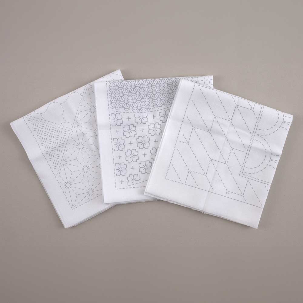 刺し子の花ふきん・布パック 3種セット［合わせ模様］