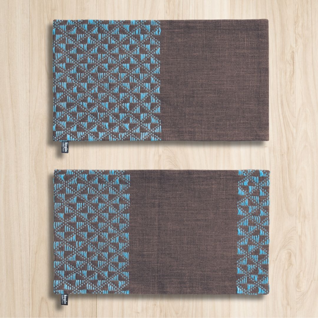 こぎん模様の刺し子クロス 竹の節模様の小物敷（2枚セット）