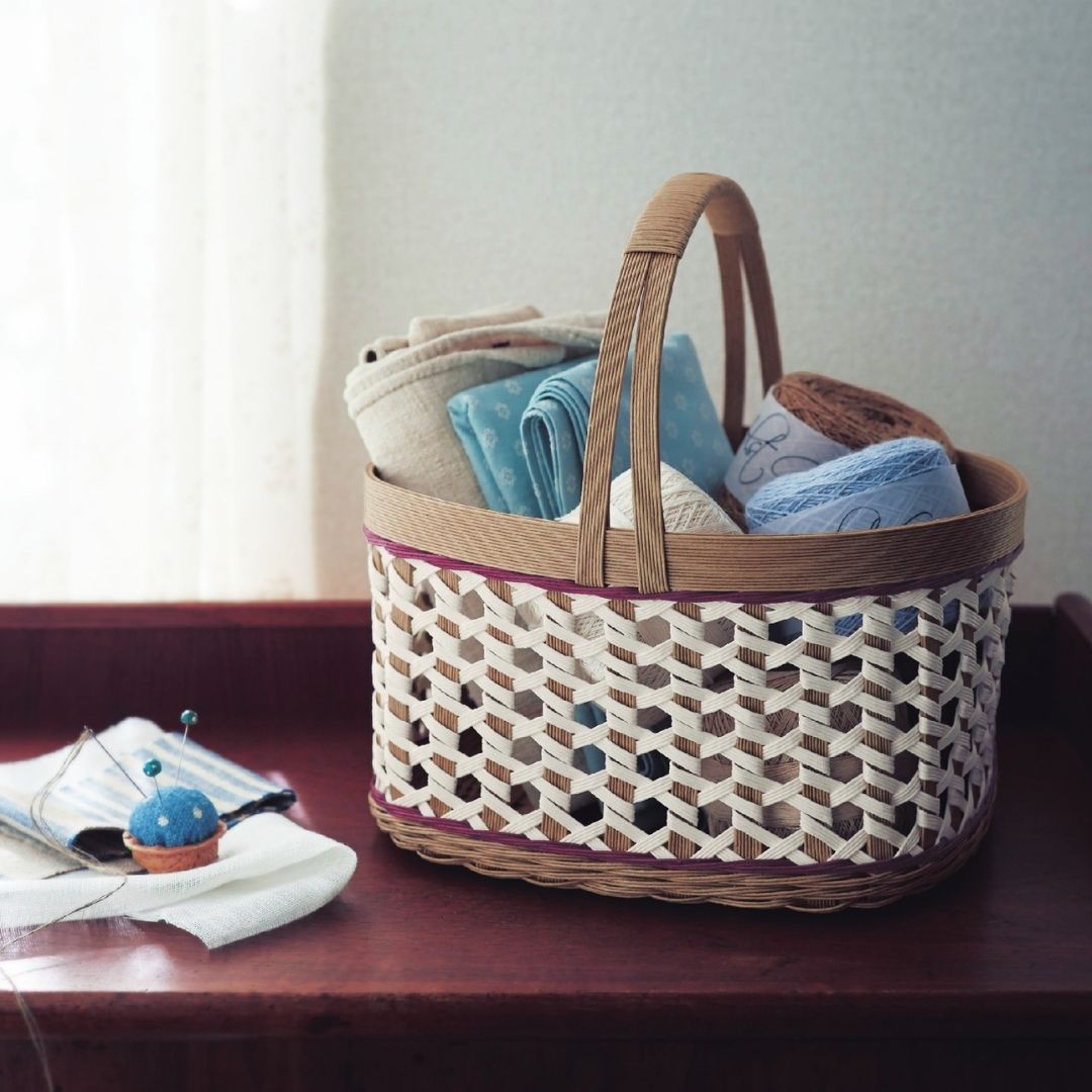 色んな編み方のクラフトテープかご　無地編みバスケット