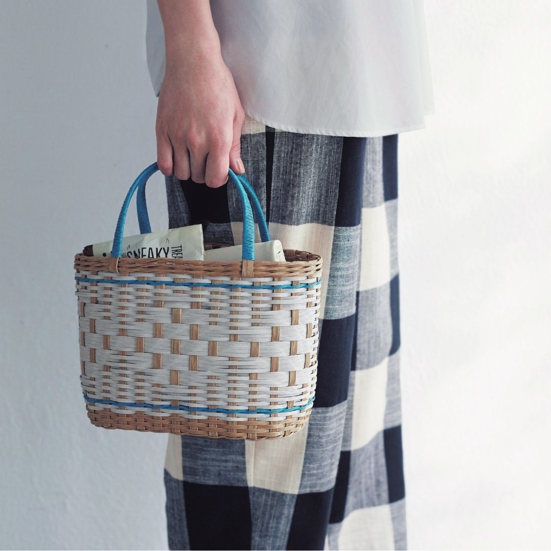 色んな編み方のクラフトテープかご　楕円底ミニ