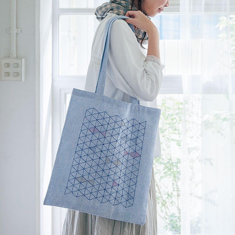 裁縫済み　刺し子のバッグ手作りキット　FISH