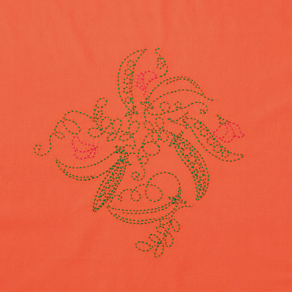 縫製済み刺し子の風呂敷　エンドウ豆