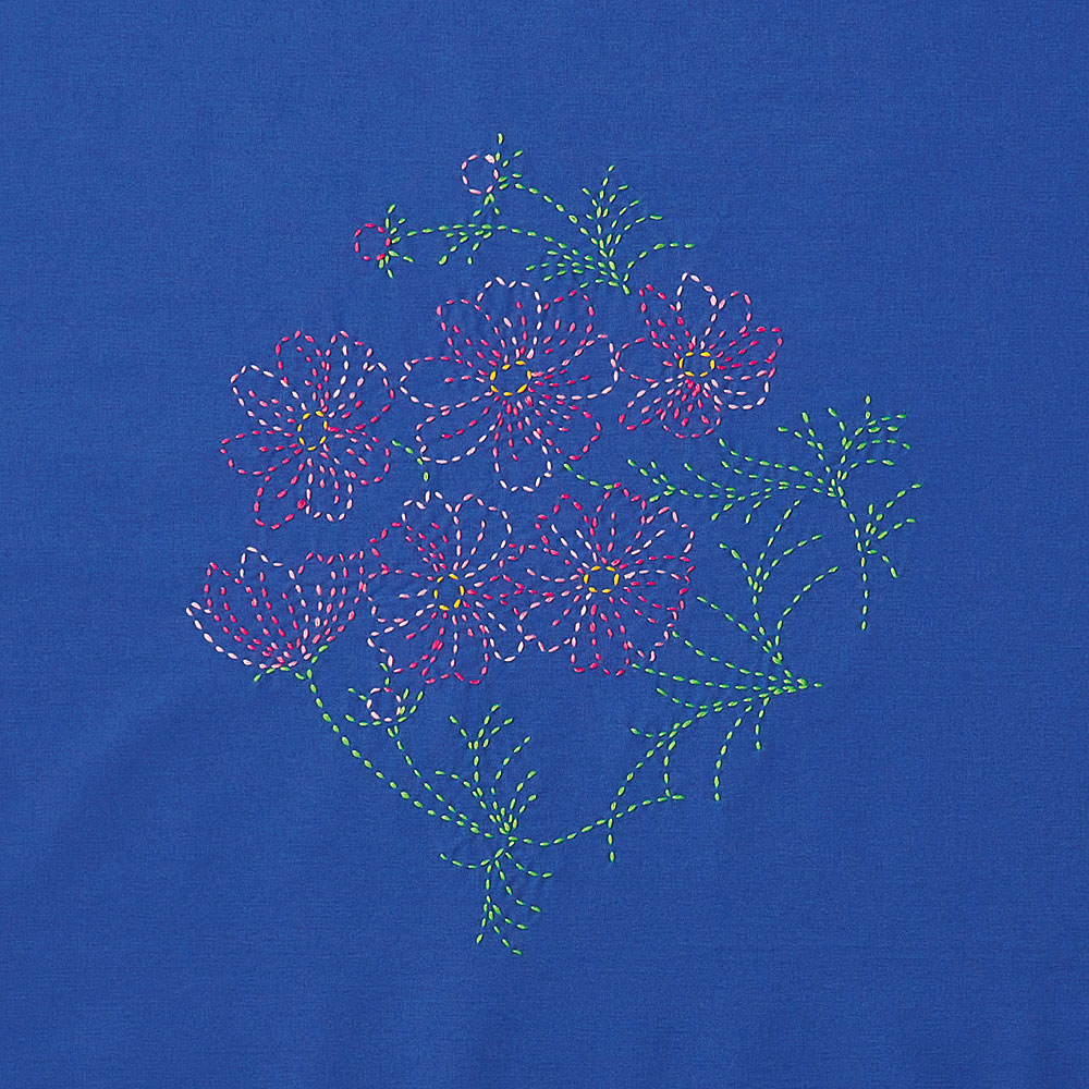 縫製済み刺し子の風呂敷　秋桜