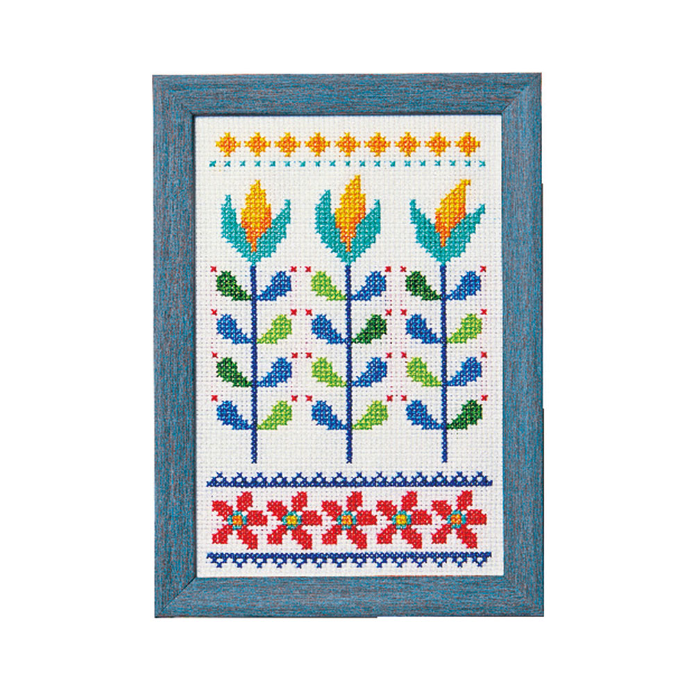 彩葉・ポーリッシュポタリー風クロスステッチ 手づくりキット　トウモロコシとクロッカス