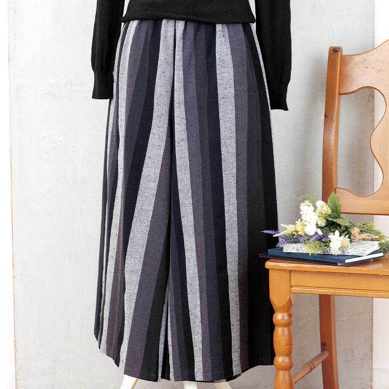久留米絣のワイドパンツ［縞模様］