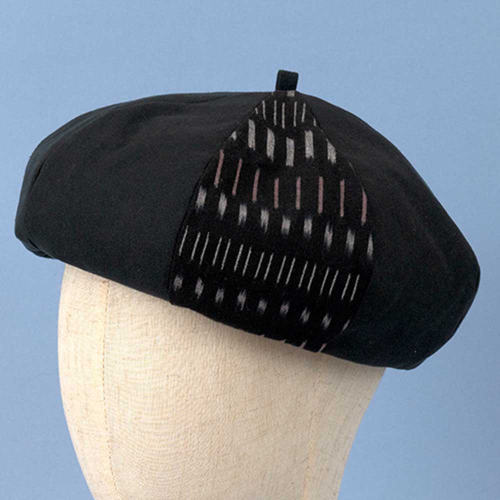 久留米絣のベレー帽［ブラック］