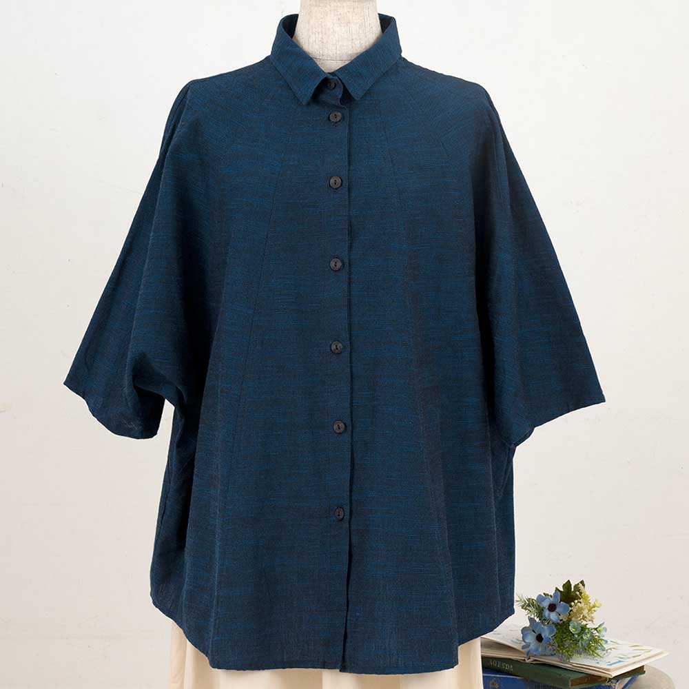 【３月中旬お届け】久留米絣の切り替えブラウス