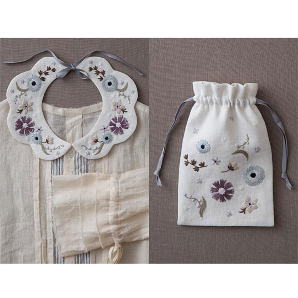 Rairaiさんの花刺繍レッスン　Lesson5［つけ衿と巾着］